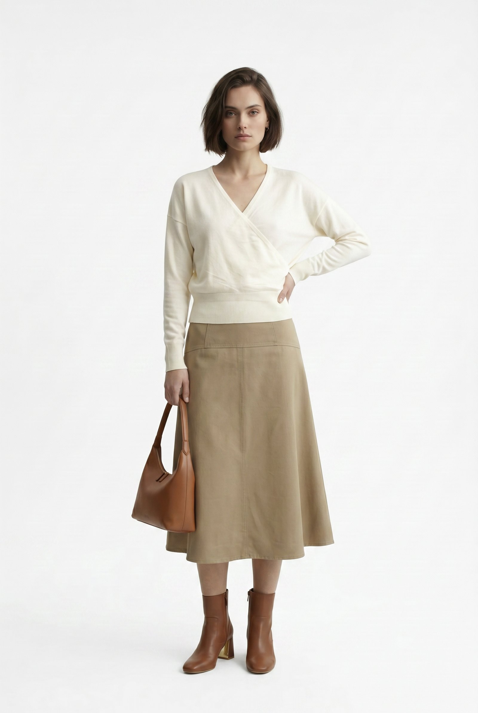 Cardigan Wrap de Punto Fino en Off-White - Imagen 3