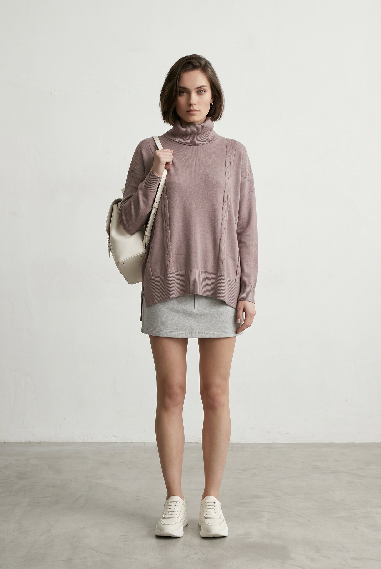 Suéter Polera Oversize "Mauve" | Detalle de Punto Trenzado - Imagen 4